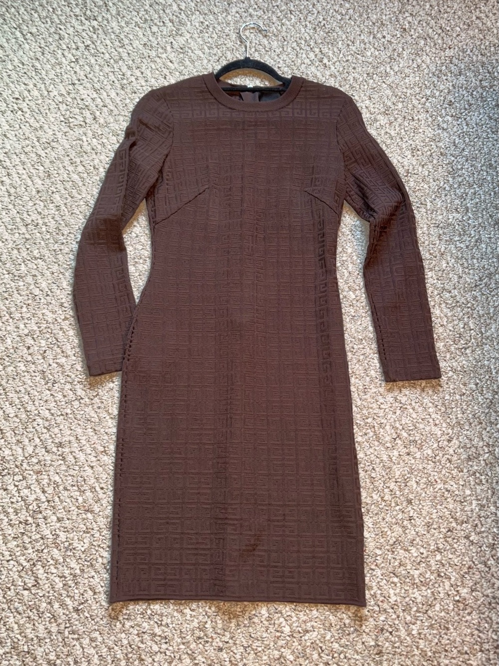 Givenchy Brown Long-Sleeve Textured Midi Dress